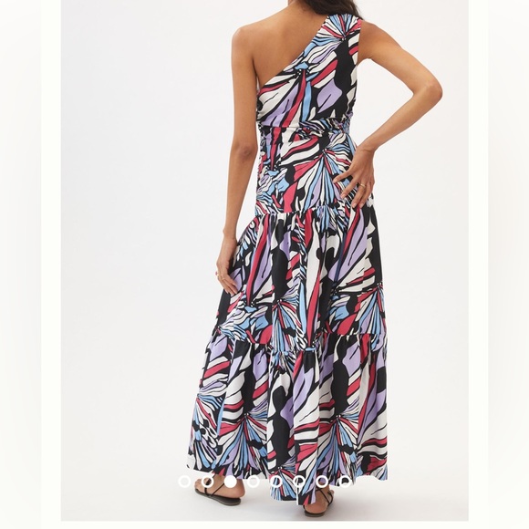 Anthropologie Maeve One-Shoulder Printed Midi Dress Size 6 - Picture 2 of 7